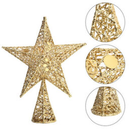 Living And Home Golden Glittered Wrought Iron Christmas Tree Topper Xmas Star Ornament Home Decor 25Cm (W) X 35Cm (H) - thumbnail 5