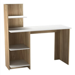 Oak/white Computer Desk Workstation 4-Tier Shelves Home Office Study Writing Table - thumbnail 4