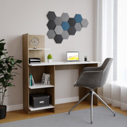Oak/white Computer Desk Workstation 4-Tier Shelves Home Office Study Writing Table - thumbnail 3