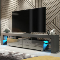 Tv Unit 200Cm Sideboard Cabinet Cupboard Tv Stand Living Room High Gloss Doors - Grey & Grey