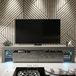 Tv Unit 200Cm Sideboard Cabinet Cupboard Tv Stand Living Room High Gloss Doors - Grey & Grey - thumbnail 4