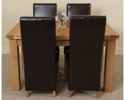 That's Furniture Richmond 140Cm - 220Cm Oak Extending Dining Table And 4 Chairs Dining Set With Lola Brown Leather Chairs - thumbnail 2