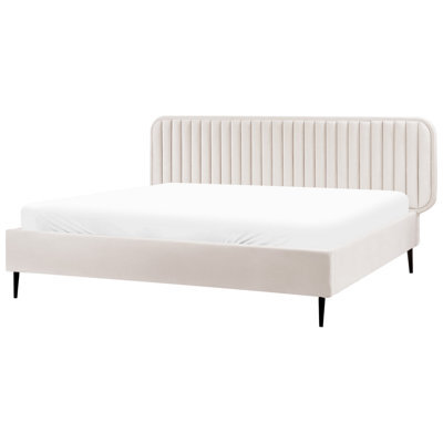 Beliani Bed Velvet Brin 180 X 200 Cm (Eu Super King) Beige - image 1
