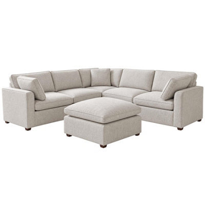 Furnishings For Less UK Seaton Grey 5 Seater Linen Weave Corner Sofa With Footstool - image 1