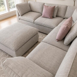Furnishings For Less UK Seaton Grey 5 Seater Linen Weave Corner Sofa With Footstool - thumbnail 5
