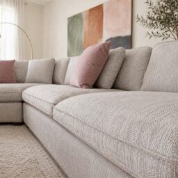 Furnishings For Less UK Seaton Grey 5 Seater Linen Weave Corner Sofa With Footstool - thumbnail 4