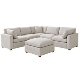 Furnishings For Less UK Seaton Grey 5 Seater Linen Weave Corner Sofa With Footstool - thumbnail 1