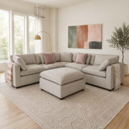 Furnishings For Less UK Seaton Grey 5 Seater Linen Weave Corner Sofa With Footstool - thumbnail 3