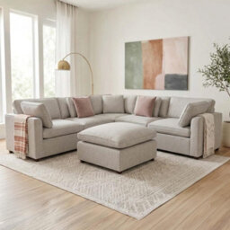 Furnishings For Less UK Seaton Grey 5 Seater Linen Weave Corner Sofa With Footstool - thumbnail 2