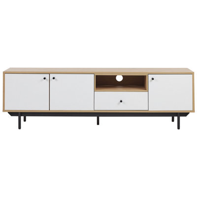 Beliani Tv Stand Engineered Wood Light Brown And White - Fits Up To 75-Inch Tvs, W163 X D40 X H50Cm - image 1