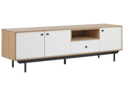 Beliani Tv Stand Engineered Wood Light Brown And White - Fits Up To 75-Inch Tvs, W163 X D40 X H50Cm - thumbnail 3
