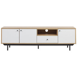 Beliani Tv Stand Engineered Wood Light Brown And White - Fits Up To 75-Inch Tvs, W163 X D40 X H50Cm - thumbnail 1