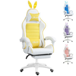 Vinsetto Racing Style Gaming Chair With Footrest Removable Rabbit Ears, Yellow - thumbnail 2