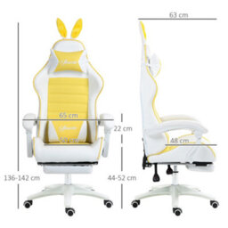 Vinsetto Racing Style Gaming Chair With Footrest Removable Rabbit Ears, Yellow - thumbnail 3