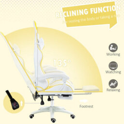 Vinsetto Racing Style Gaming Chair With Footrest Removable Rabbit Ears, Yellow - thumbnail 6