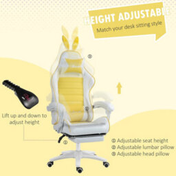 Vinsetto Racing Style Gaming Chair With Footrest Removable Rabbit Ears, Yellow - thumbnail 5