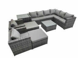 Fimous Outdoor Pe Rattan Garden Furniture Sofa Set With Square Coffee Table 2 Big Stools Side Table Dark Grey - thumbnail 1
