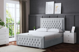 DS Living Allegra Upholstered Silver Panel Bed With Headboard Small Double