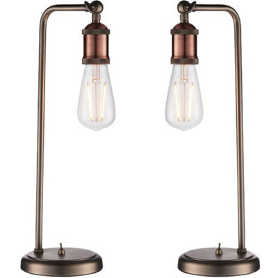 2 Pack Modern Hangman Table Lamp Aged Copper Pewter Industrial Arm Bedside Light - image 1