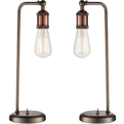 2 Pack Modern Hangman Table Lamp Aged Copper Pewter Industrial Arm Bedside Light