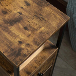 Rustic Brown Industrial Narrow Side Table 2 Drawers Storage End Shelf - thumbnail 3