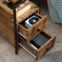 Rustic Brown Industrial Narrow Side Table 2 Drawers Storage End Shelf - thumbnail 4