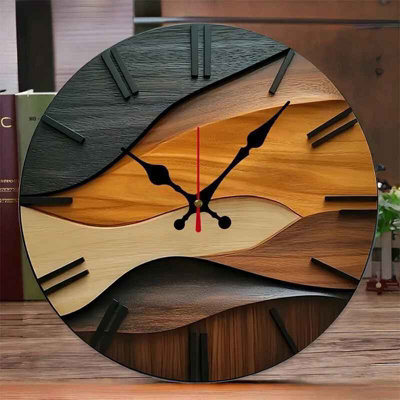 25Cm - 10 Inch Nordic Wooden Silent Wall Clock  Round Modern Home Decor