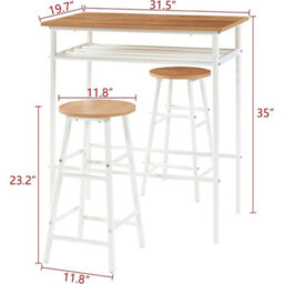 Modern White Oak Dining Set: 3-Piece Counter Height Table & Stool Combination - thumbnail 2