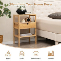 2 Bamboo Nightstands Drawer Shelf Natural - thumbnail 6