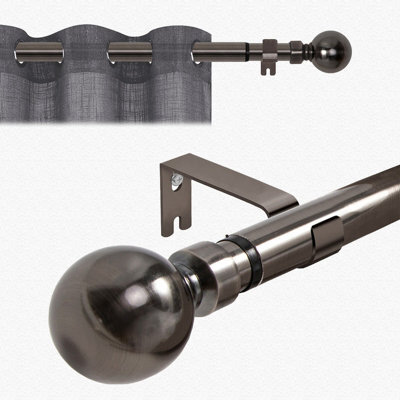 Moonlight Bedding Extendable Metal Curtain Pole With Ball Finials - Adjustable Plain Curtain Rod (Black Nickel, 48 - 84 Inch) - image 1