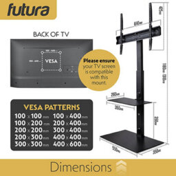 Futura Tv Floor Stand 30 To 75 Inch Height Adjustable Swivel Mount With Shelf Supports 40Kg - thumbnail 6