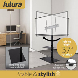 Futura Tv Floor Stand 30 To 75 Inch Height Adjustable Swivel Mount With Shelf Supports 40Kg - thumbnail 8