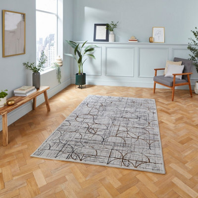 Grey/multi Abstract Luxurious Modern Easy To Clean Rug For Dining Room-160Cm X 230Cm - image 1