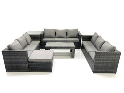 Fimous Outdoor Garden Furniture Set 10 Seater Rattan Sofa Set With Coffee Table Big Footstool Side Table Dark Grey Mixed - image 1