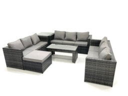Fimous Outdoor Garden Furniture Set 10 Seater Rattan Sofa Set With Coffee Table Big Footstool Side Table Dark Grey Mixed - thumbnail 2