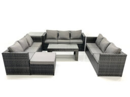 Fimous Outdoor Garden Furniture Set 10 Seater Rattan Sofa Set With Coffee Table Big Footstool Side Table Dark Grey Mixed - thumbnail 1
