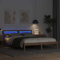 Berkfield Modern With Led Strip Lights Brown 140 X 200 Cm Solid Pine Wood - thumbnail 4