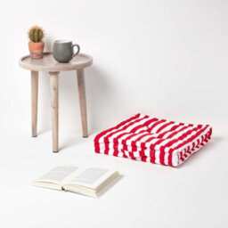 Homescapes Cotton Red Thick Stripe Floor Cushion, 50 X 50 Cm - thumbnail 2