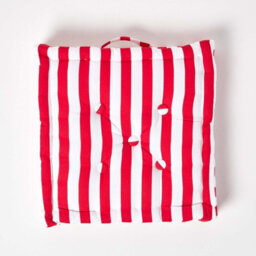 Homescapes Cotton Red Thick Stripe Floor Cushion, 50 X 50 Cm - thumbnail 3