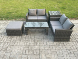 Fimous 5 Pieces Garden Furniture Sets Poly Rattan Outdoor Patio Furniture Pe Wicker Furniture Set With Loveseat And Table - thumbnail 1