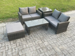 Fimous 5 Pieces Garden Furniture Sets Poly Rattan Outdoor Patio Furniture Pe Wicker Furniture Set With Loveseat And Table - thumbnail 2