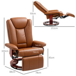 Homcom Pu Leather Reclining Armchair With Footrest For Living Room, Brown - thumbnail 3