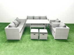 Fimous Rattan Garden Furniture Set Outdoor 8 Seater Patio Dinin G Sofa Sets Dining Table 2 Chairs 2 Small Stools - thumbnail 2