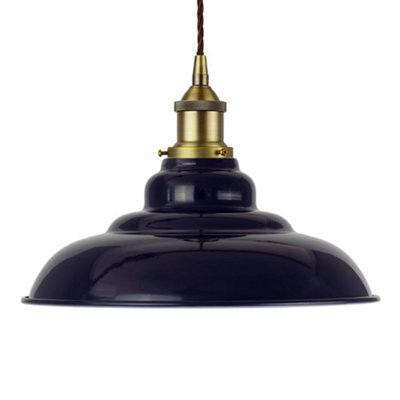 Navy Blue St Edmund's Painted Dome Pendant Light With Matt Antique Brass Lamp Holder And Black Twisted Cable - Se Home - image 1