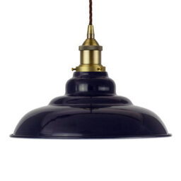 Navy Blue St Edmund's Painted Dome Pendant Light With Matt Antique Brass Lamp Holder And Black Twisted Cable - Se Home