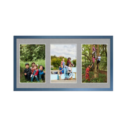 AK Frames 40X20Cm Navy Blue Sleek Multi Photo Frame With Silver Mount - Holds 3 Apertures (3X) 6X4 Photos