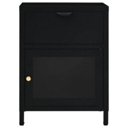 Berkfield Modern Nightstands 2 Pcs Black 40X30X54.5 Cm Steel And Glass - thumbnail 4