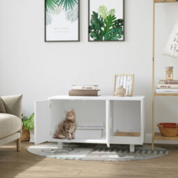 Pawhut Cat Litter Box Enclosure & House W/ Nightstand/end Table Design, White - thumbnail 1