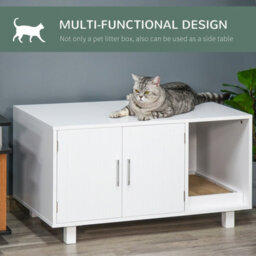 Pawhut Cat Litter Box Enclosure & House W/ Nightstand/end Table Design, White - thumbnail 4