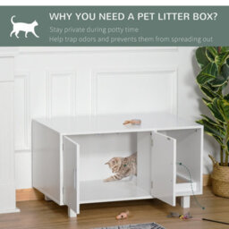 Pawhut Cat Litter Box Enclosure & House W/ Nightstand/end Table Design, White - thumbnail 7